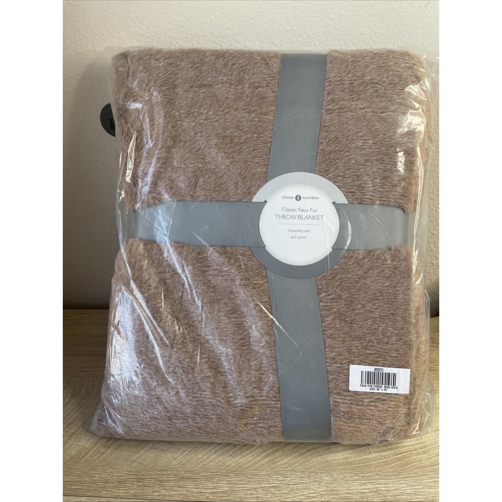 Sleep Number OEKO‑TEX Faux Fur‎ Throw Blanket Rose Gold 50x70 inch Luxury Soft